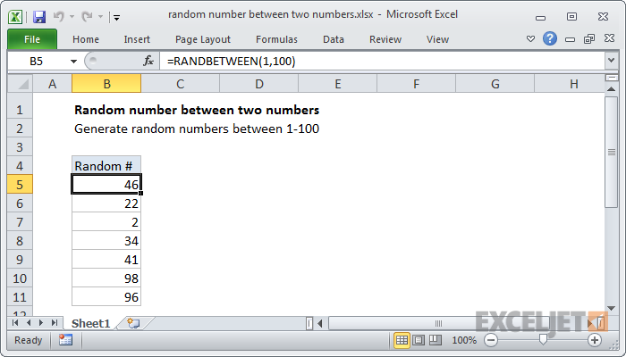Generator slučajnih brojeva u Excelu u rasponu
