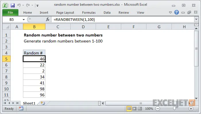 Random number generator in Excel in a range