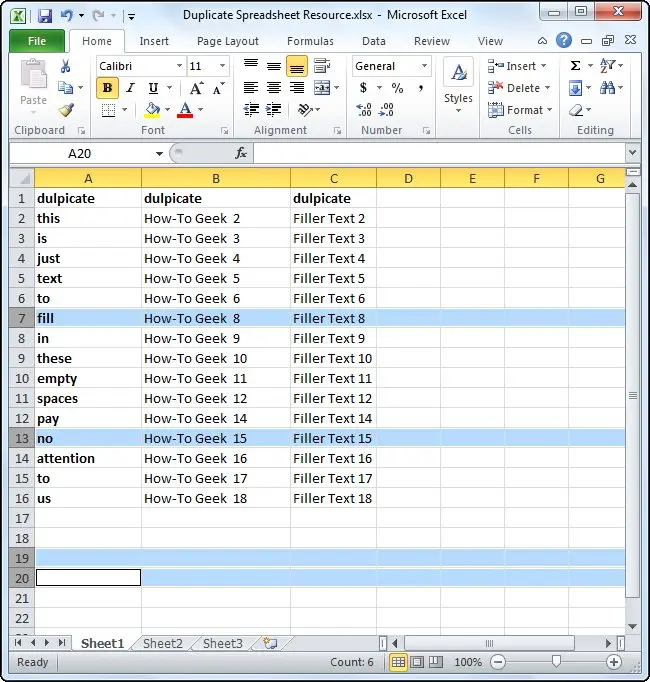 Remove duplicate rows in Excel