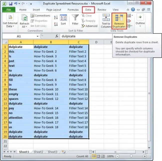 Remove duplicate rows in Excel