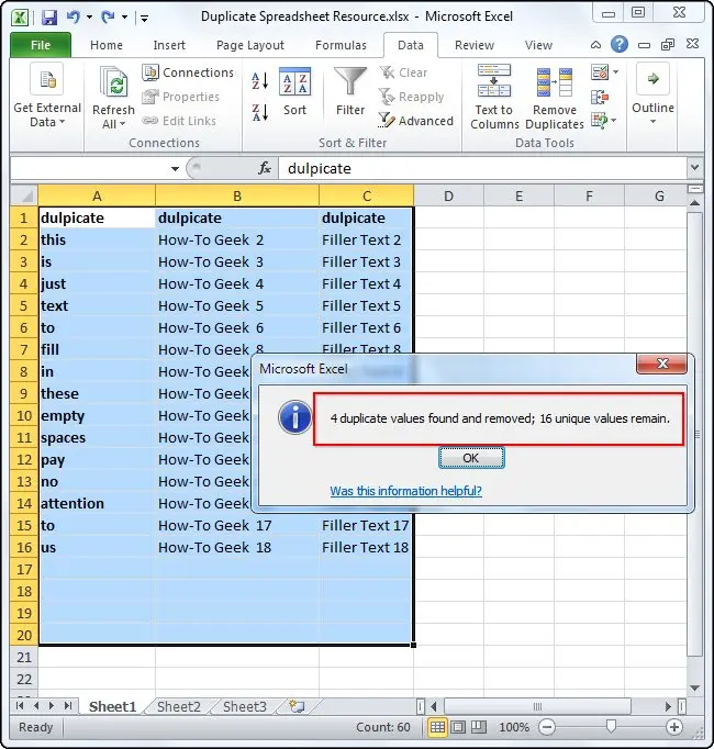 Remove duplicate rows in Excel