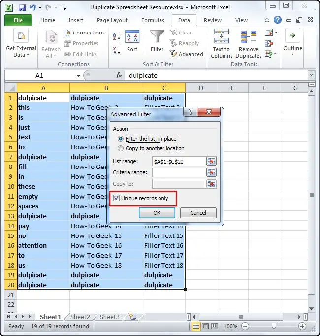 Remove duplicate rows in Excel