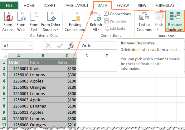 Remove duplicate rows in Excel