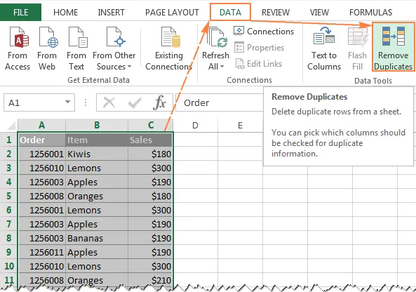 Remove duplicate rows in Excel