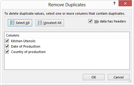 Remove duplicates in Excel using a native tool