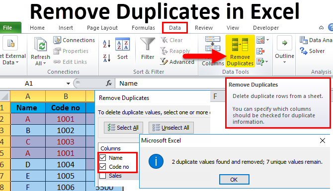 Odstranite dvojnike v Excelu z domačim orodjem