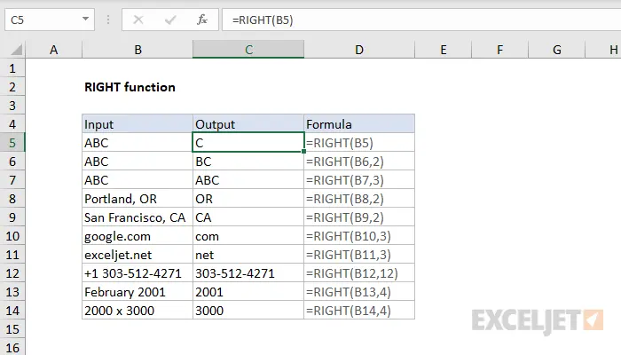 RIGHT Function in Excel: Formula and Application