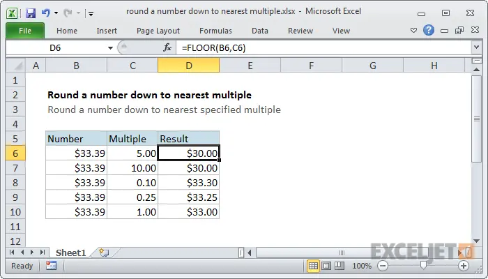 Rounding to nearest multiple in Excel