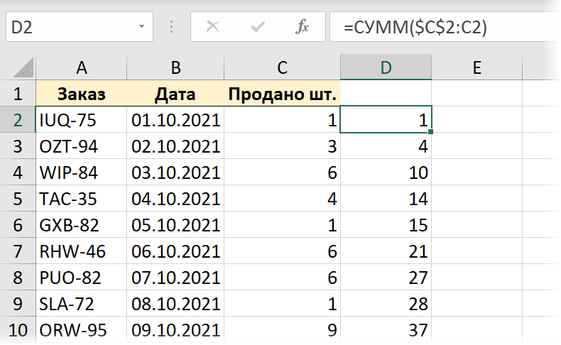 Running total in Excel