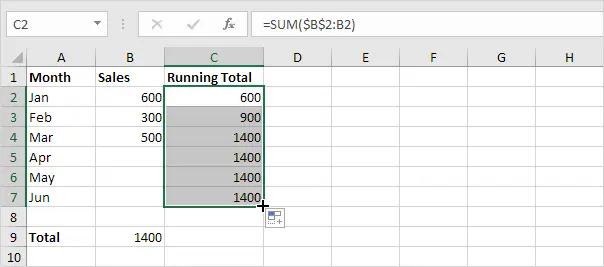 Running total in Excel