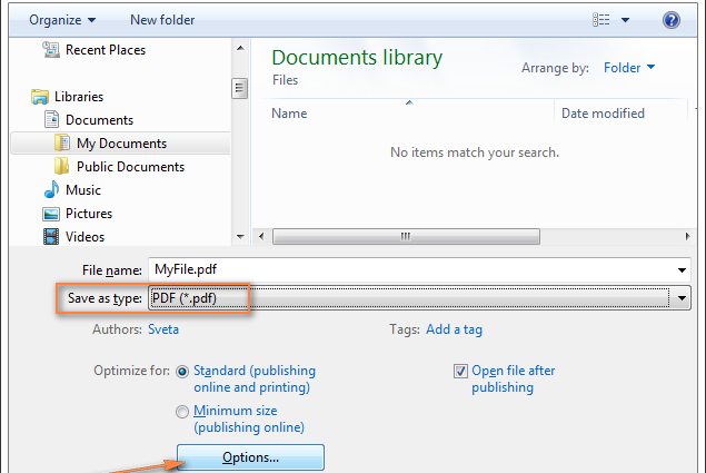 Enregistrez le fichier Excel au format PDF