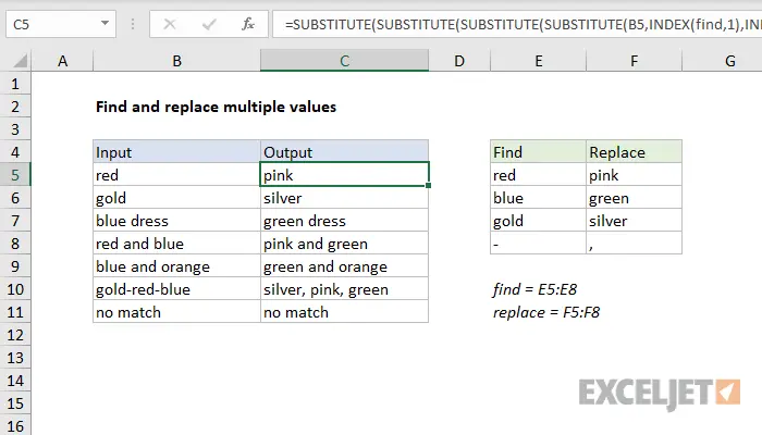 Search and substitution by multiple conditions