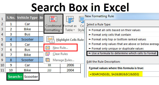 Search bar in Excel