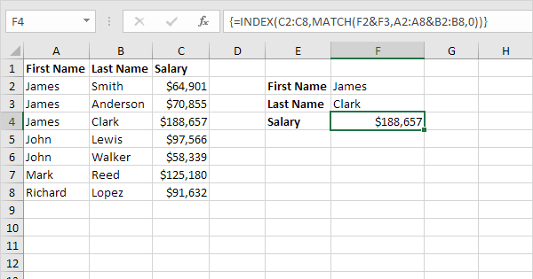 Search in two columns in Excel