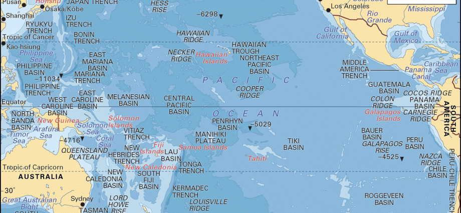 Seas of the Pacific Ocean: table