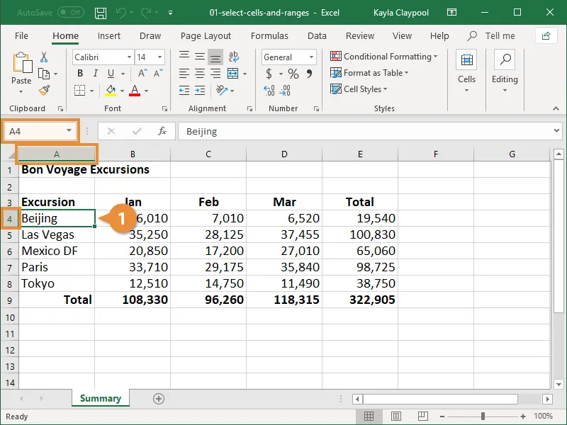 Select cells in Excel: row, column, range and entire sheet