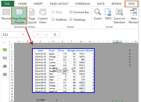 Stabilite è risolve l'area di stampa in Excel