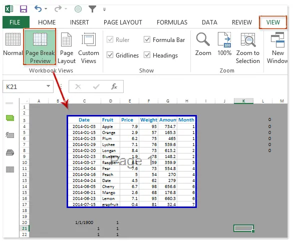 Set and fix the print area in Excel