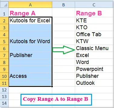 Skip blank cells when copying to Excel