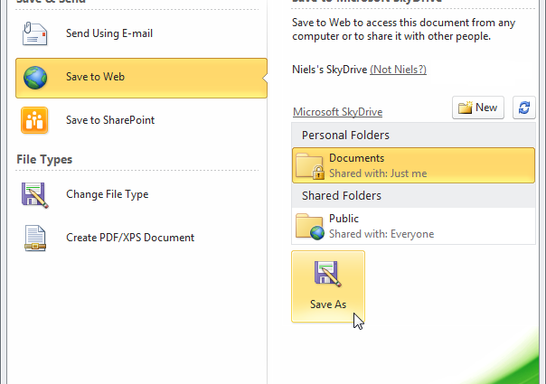 SkyDrive agus Excel