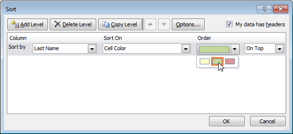 Sort by color in Excel