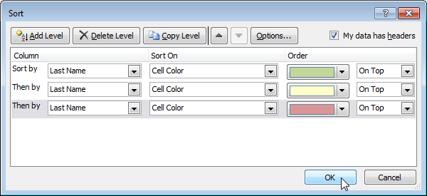 Sort by color in Excel