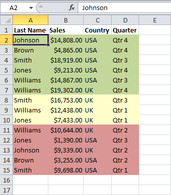 Sort by color in Excel