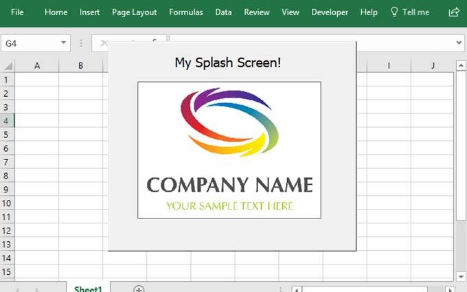 Splash screen when opening an Excel workbook