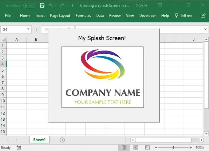 Splash screen when opening an Excel workbook