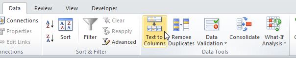 Split text by columns in Excel