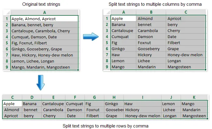 Split text by columns in Excel