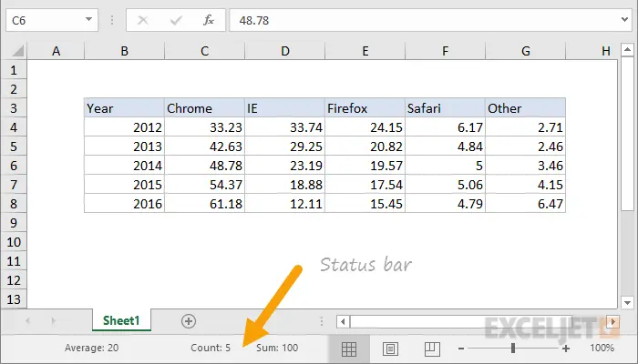 Status bar in Excel