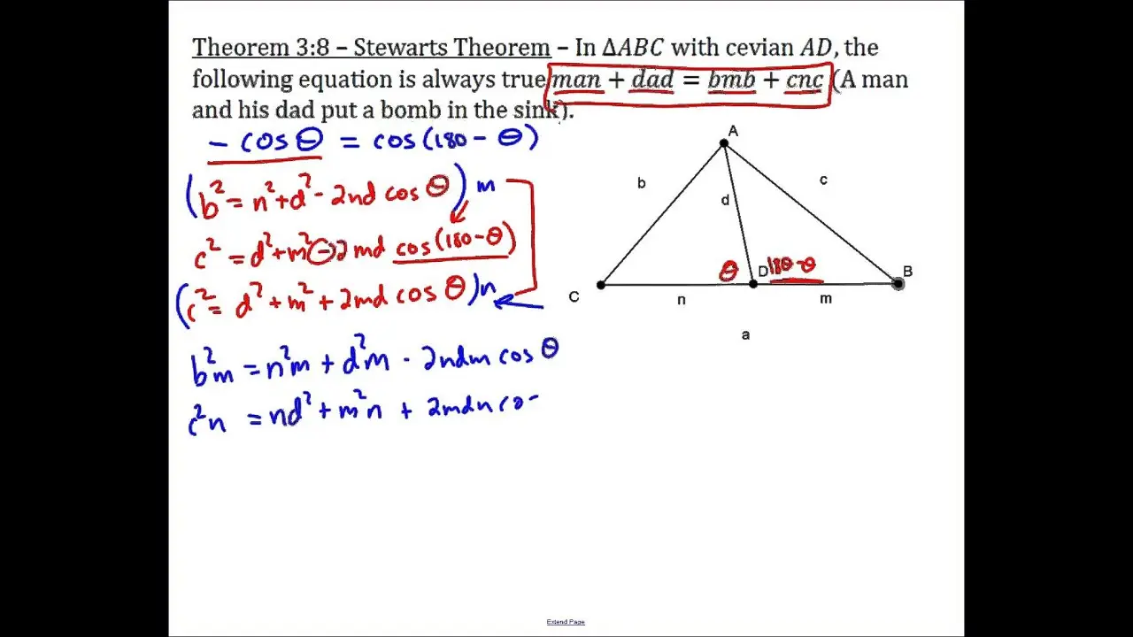 Stewart&#8217;s theorem: formulation and example with solution