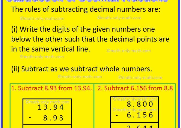 Subtraction of decimals: rules, examples