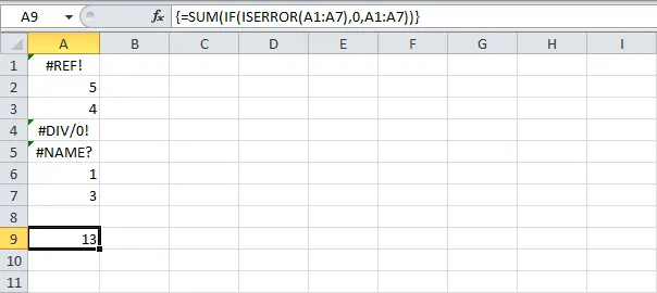 Sum a range with errors in Excel