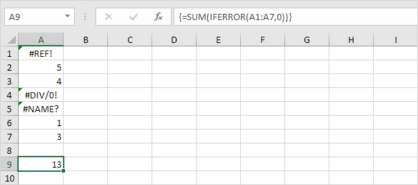 Sum a range with errors in Excel