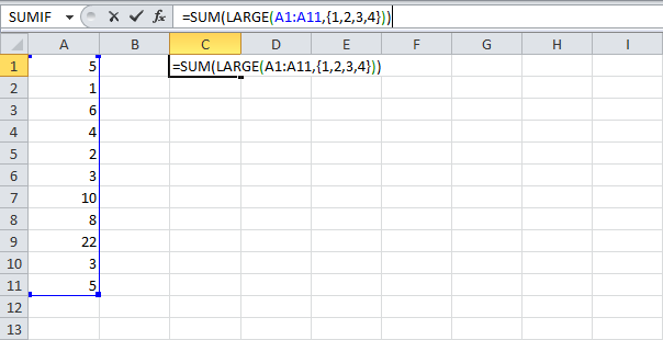 Sum the largest numbers in Excel