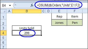 Summation over a set of conditions by the DSUM function