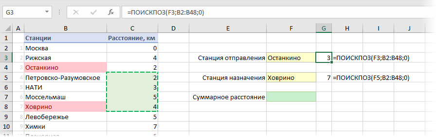 Summation over the window on the sheet with the OFFSET function