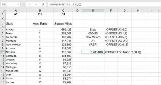 Summation over the &#8220;window&#8221; on the sheet with the OFFSET function