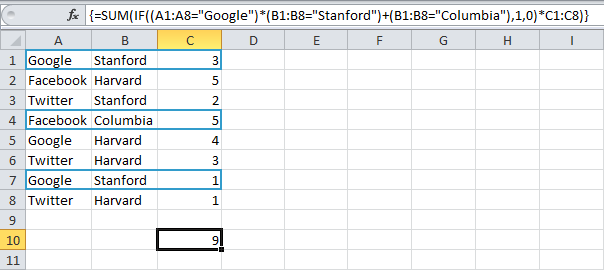 Summation with OR criterion in Excel