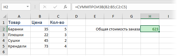 SUMPRODUCT function in Excel - application, syntax, examples