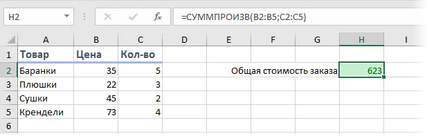 SUMPRODUCT function in Excel - application, syntax, examples