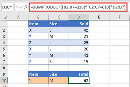 SUMPRODUCT function in Excel