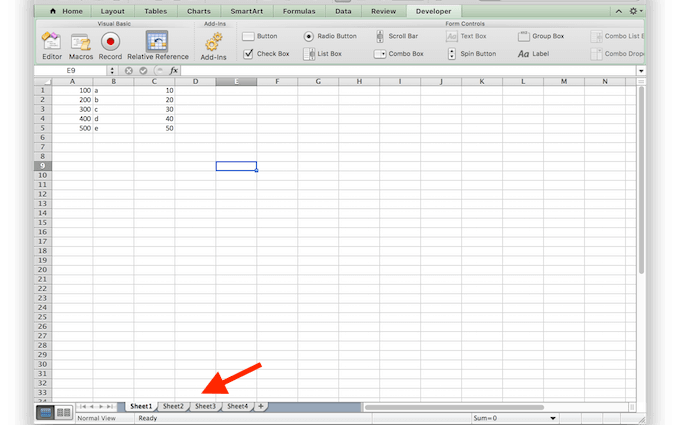 在 Excel 工作表之间切换。 热键