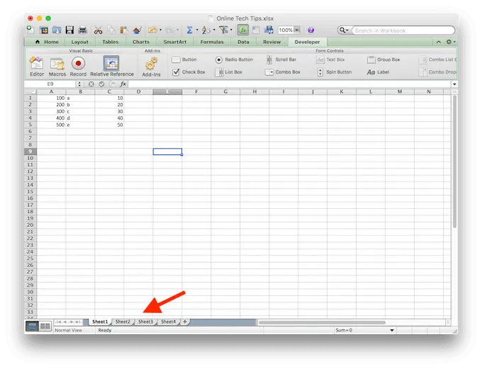 Switching between Excel sheets. Hotkeys