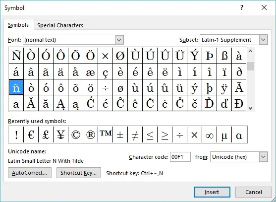 Symbol in Microsoft Word