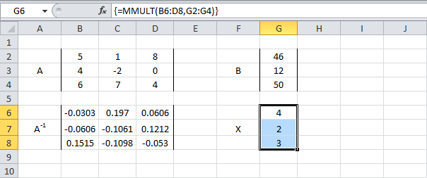 System of linear equations in Excel