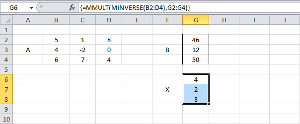 System of linear equations in Excel