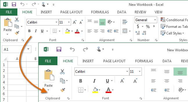 Режим на докосване на лентата в Excel 2013